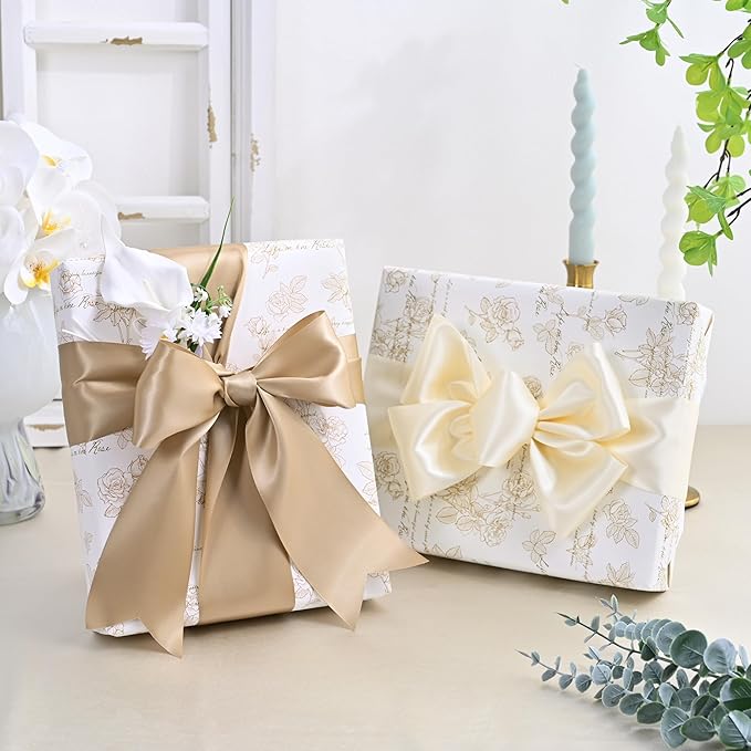 LEEQE Cream Satin Ribbon 3 inch X 15 Yards Polyester Ribbon for Gift Wrapping Very Suitable for Weddings Party Hair Bow Invitation Decorations and More