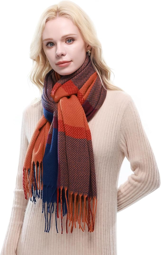 RIIQIICHY Plaid Scarf for Women Fall Winter Pashmina Scarves Wraps for Cold Weather Warm Large