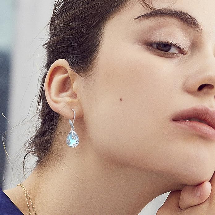 Filigree Drop Earrings 925 Sterling Silver Moonstone Teardrop Earrings Dangle Jewelry Gifts for Women