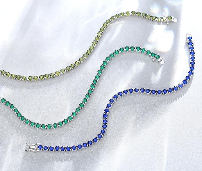 FANCIME Birthstone Bracelet Sterling Silver Gemstone Tennis Bracelets Fine Jewelry Wedding Bridal Prom Birthday Gift for Women Her, Length 7.2 Inch Width 4mm