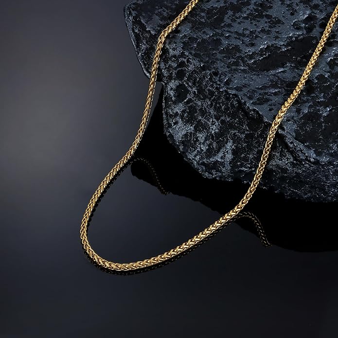 Fiusem Black Wheat Chains for Men and Women, 2/2.5/3/4/5mm Stainless Steel Necklace Chain, Mens Necklace Jewelry Gift 16-28 Inch