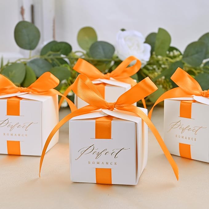 LEEQE Double Face Autumn Orange Satin Ribbon 1/2 inch X 50 Yards Polyester Autumn Orange Ribbon for Gift Wrapping Very Suitable for Weddings Party Invitation Decorations and More