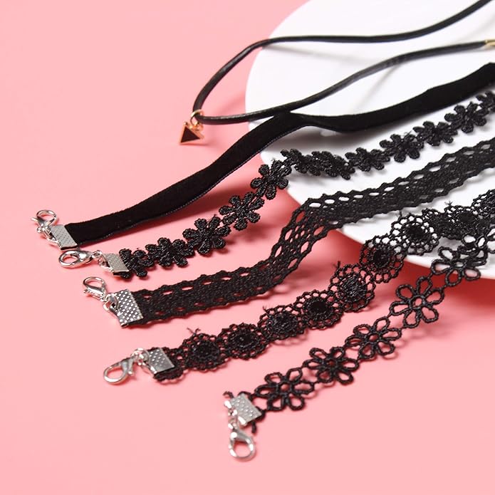 Maxforever 6 PCS Necklaces Black Velvet Choker Set Classic Gothic Tattoo Lace Chokers