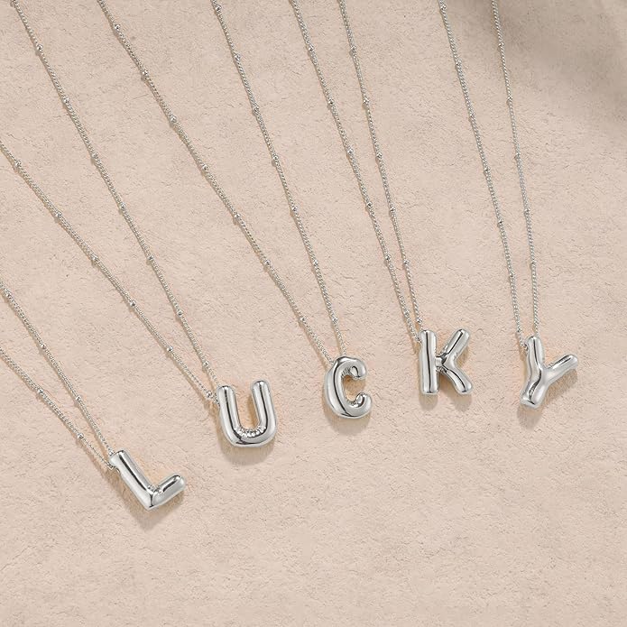Initial Necklaces for Women, 14k Gold Plated Bubble Letter Necklace Chunky Gold Necklace Dainty Charm Initial Necklaces for Women Trendy Custom Preppy Stocking Stuff Necklace Christmas Gifts