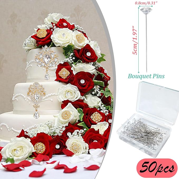 Yhsheen Rhinestone Brooches Crystal Brooch Pins, Pearl Crystal Wedding Bouquet kit Set