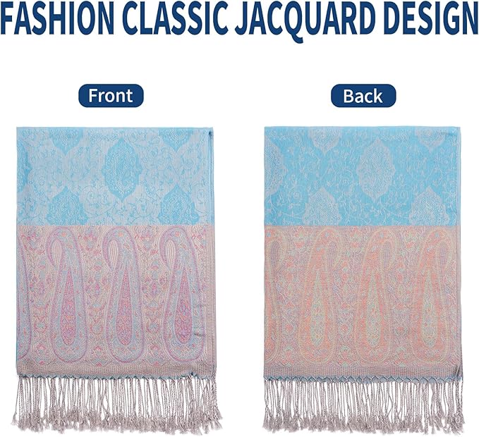 QIUTIMIY Paisley Pashmina Shawl Wrap Women Reversible Vintage Jacquard Pashmina Rave Scarf with Fringe for Evening, Wedding