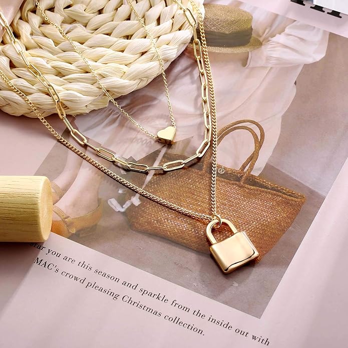 Turandoss Dainty Layered Choker Necklace, Handmade Y Pendant Necklace Multilayer Bar Disc Necklace Adjustable Layering Choker Necklaces for Women