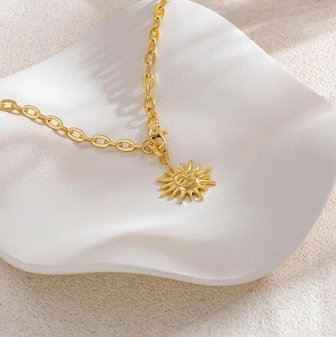 CHESKY Layered Necklaces for Women Trendy, Dainty 14k Gold Plated Pendant Necklace Layering Necklace for Women Non Tarnish Hypoallergenic Sun Gold Necklace Stack Gold Jewelry for Women Gifts