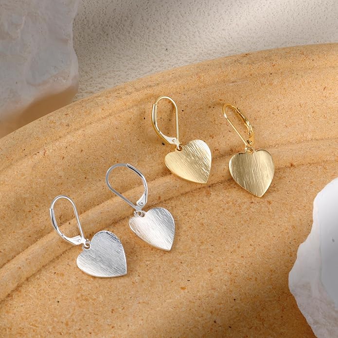 14K Gold Dangle Earrings for Women,Lightweight Circle Disc Coin Geometric Flat Brushed Drop Earrings, Hypoallergenic Leverback Earrings S925 Jewelry