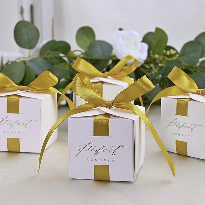 LEEQE Double Face Gold Satin Ribbon 1/2 inch X 50 Yards Polyester Gold Ribbon for Gift Wrapping Very Suitable for Weddings Party Hair Bow Invitation Decorations and More