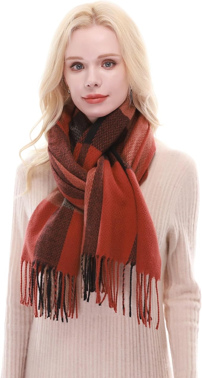RIIQIICHY Plaid Scarf for Women Fall Winter Pashmina Scarves Wraps for Cold Weather Warm Large
