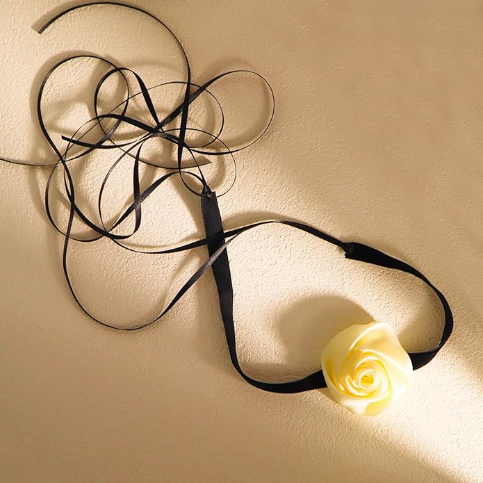 Black Choker Camellia Flower Lace-up Necklace For Women