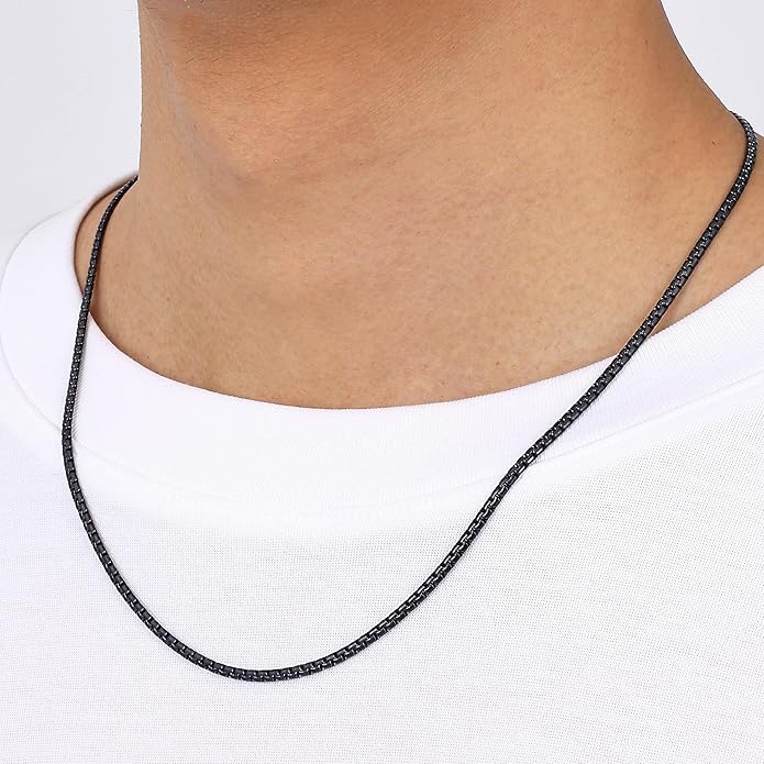 Fiusem Flat Box Chains for Men, 14k Gold Plated Stainless Steel Chain Necklace, 2.5/3/4/4.5/5mm Necklaces for Men and Women 16-28 Inch