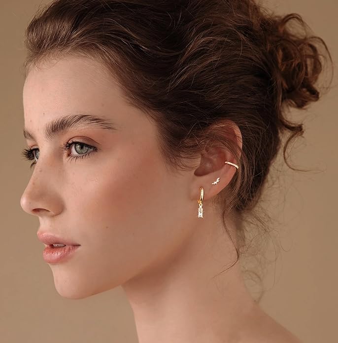 Gold Ear Cuffs Earrings for Women Non Piercing - Clip on Cartilage Earrings Dainty 14K Gold Sterling Silver Plated Cubic Zirconia Huggie Hoop Earring for Women No Tarnish Trendy Jewelry Set