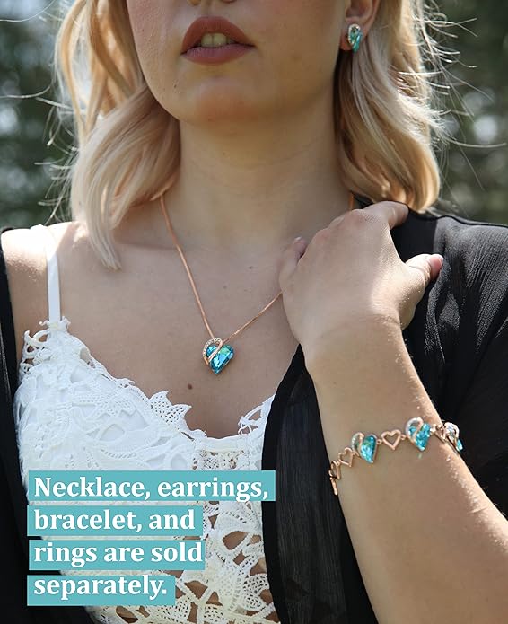 Leafael Rose Gold Plated Necklace for Women: Heart Shaped Birthstone/Healing Crystals Center, Dazzling Cubic Zirconia, Hypoallergenic Chain (18"+2"), Jewelry Gifts for Anniversaries and Birthdays