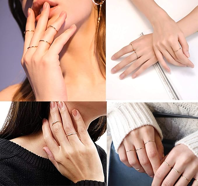 MILACOLATO 1mm Stainless Steel Stacking Rings for Women | Thin 14K Gold Plated Band Rings | Stackable Knuckle Rings Thumb Pinky Midi Rings | Comfort-Fit Size 3/4/5/6/7/8/9