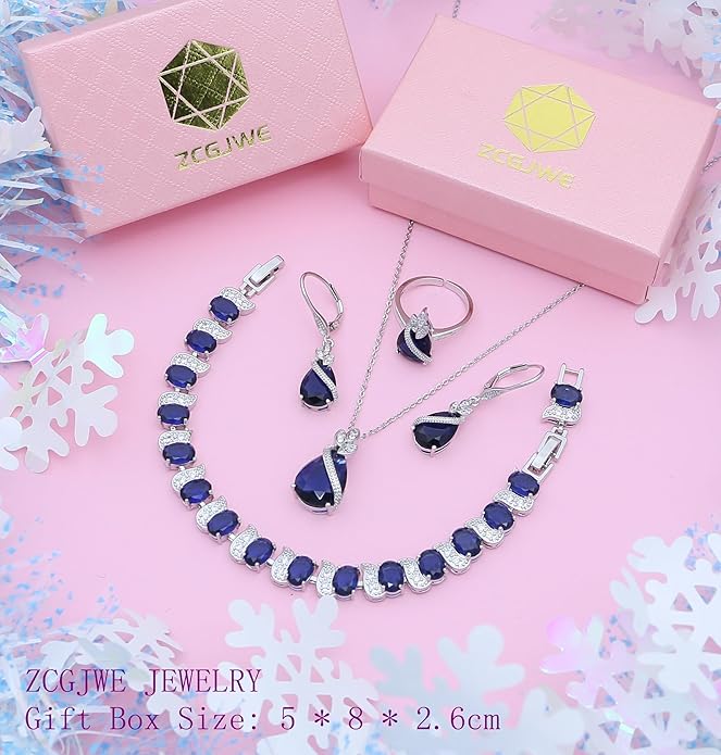 ZCGJWE Wedding Jewelry Set for Women Gem Necklace Earrings Bracelet Luxury Jewelry Set Birthday Valentine's Day Mother's Day Christmas Prom Jewelry Gift