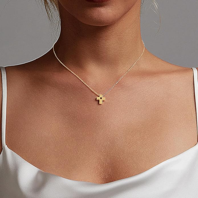Partm Gold Cross Necklace for Women 14K Plated Dainty Pendant Cross Chain Faith Crucifix Choker Baptism Necklace for Women Trendy Religious Jewelry Hypoallergenic