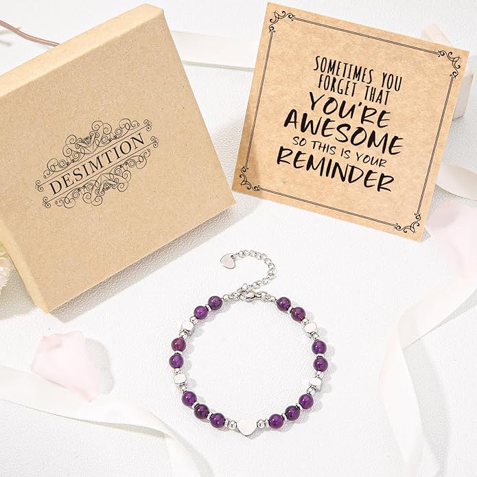Desimtion Healing Natural Stone Bracelets for Women Girls, Sometimes You Forget You're Awesome -Christmas Gifts for Women Teen Girls, Best Friend Birthday Gifts for Women Friendship Bracelets