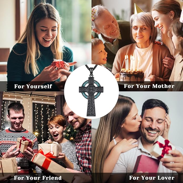 Midir&Etain Celtic Cross Necklace 925 Sterling Silver Cross Pendant Necklace Celtic Viking Irish Jewelry Religious Protective Gift for Men Women