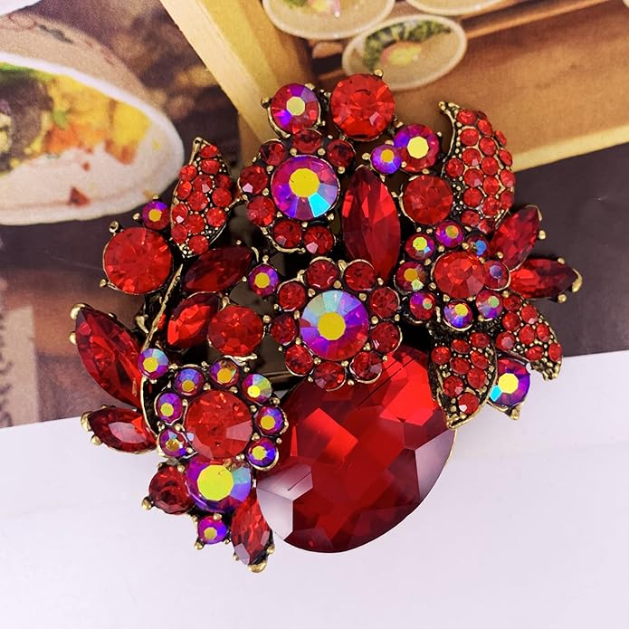 SELOVO Rhinestone Glitter Flower Brooch Pin Jewelry Scarf Accessory Vintage Gold Tone