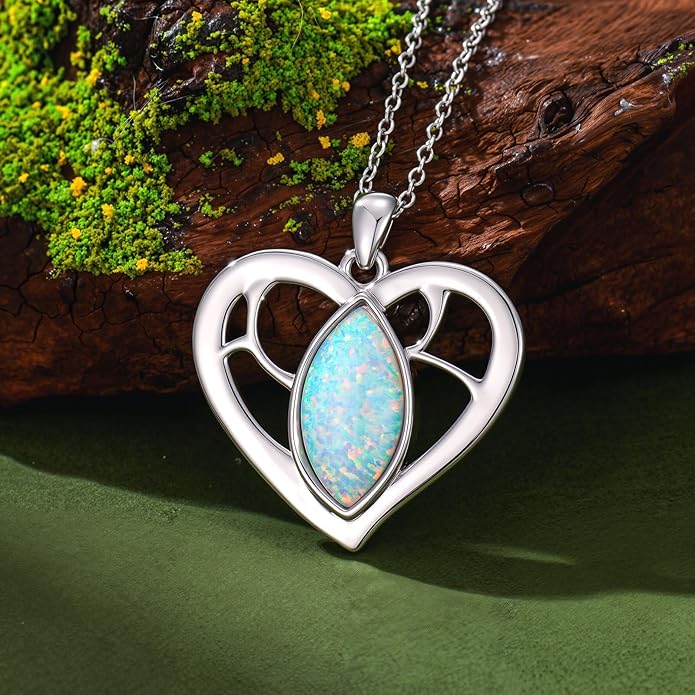 SELKAT 925 Sterling Silver Heart Opal Pendant Necklace for Women, Daily Wear & Anniversary/Birthday Jewelry Gifts for Mom Mother Wife