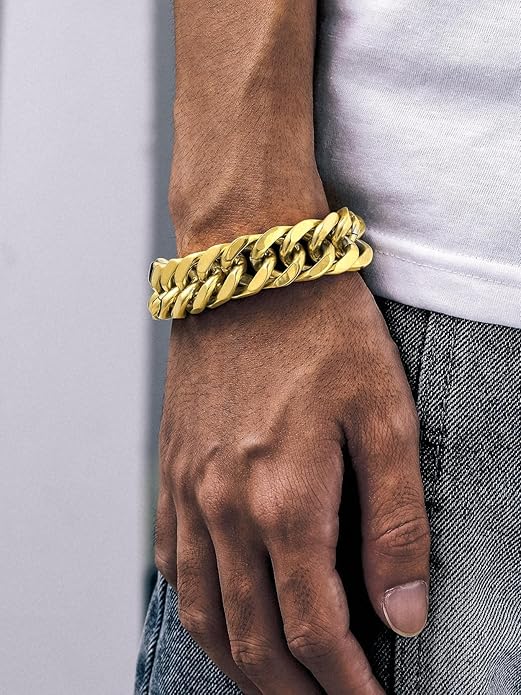 Richsteel Cuban Link Chain Bracelets 8/12/17mm Width Stainless Steel Chain Wrist Bracelets for Men, 7.4/8.2/9 Inch Length Classic Jewelry for Christmas/Valentine's Day/Birthday