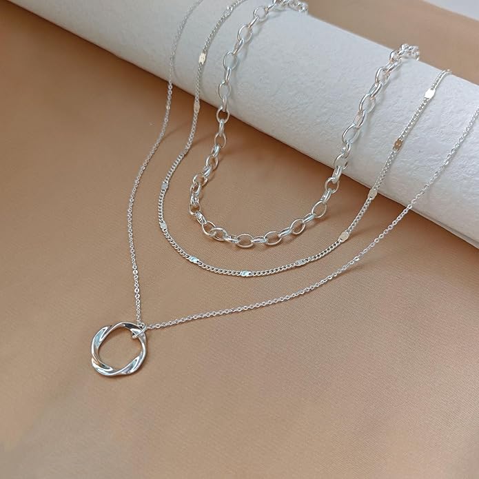 OGD Layered CZ Rondelle Pendant Necklaces for Women, 14K Gold Plated Trendy Mariner Chain Dainty Circle Rondelle Pendant Choker Necklace for Women Two-Toned Cubic Zirconia Gold Necklace