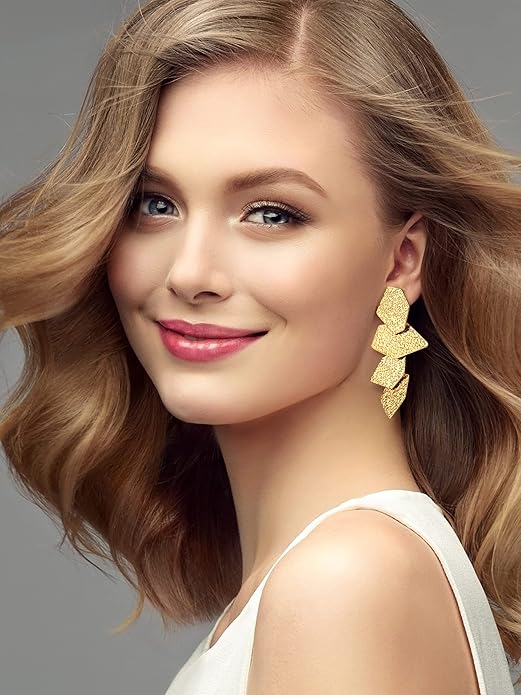 Glenmal 6 Pair Gold Statement Earrings for Women Large Gold Geometric Earrings Woven Twisted Leaf Earring Jewelry Gift