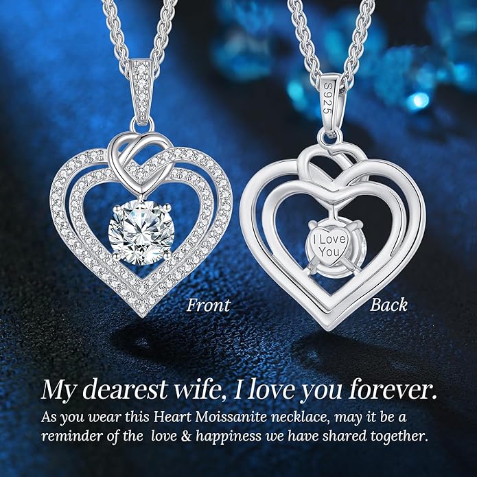 OOBEE Moissanite Heart Necklaces for Women, 1- 4 Carat Moissanite 925 Sterling Silver Gold Plating Fine Women Necklace,Ideal Anniversary Birthday Christmas Valentine Mothers Day Jewelry Gifts for Mom Wife Her Girlfriend