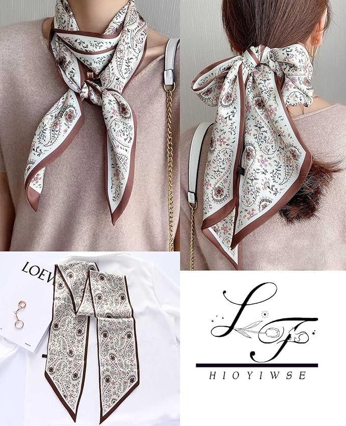 Hioyiwse Head Scarf Hair Neck Scarves For Women Purse Bag Scarfs For Handbags Silky Long Thin Satin Headscarf Fashion