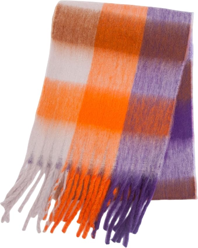 SHOHOKU Large Chunky Plaid Scarf Coloured Checked Oversized Scarf Tassel Soft Fall Winter Thick Warm Shawl Women