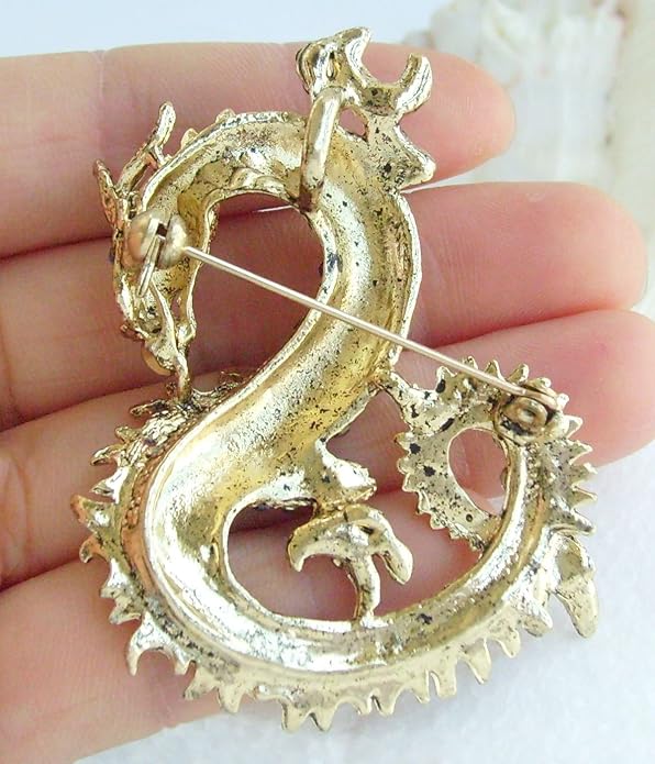 Art Style 2.36" Dragon Brooch Pin Pendant Austrian Crystal BZ2980