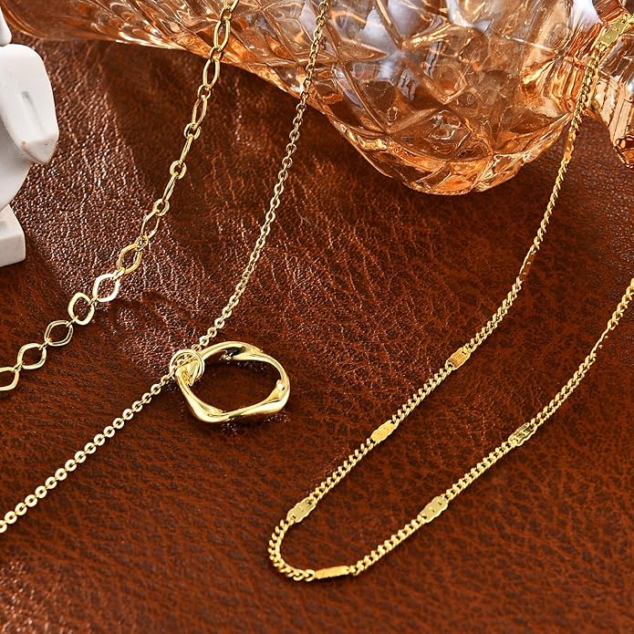 Gold Layered Necklaces for Women, 14K Gold Plated Dainty Necklace Set with Paperclip, Adjustable Trendy Gold Jewelry Stackable Gift