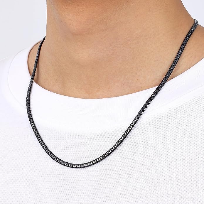 Fiusem Flat Box Chains for Men, 14k Gold Plated Stainless Steel Chain Necklace, 2.5/3/4/4.5/5mm Necklaces for Men and Women 16-28 Inch