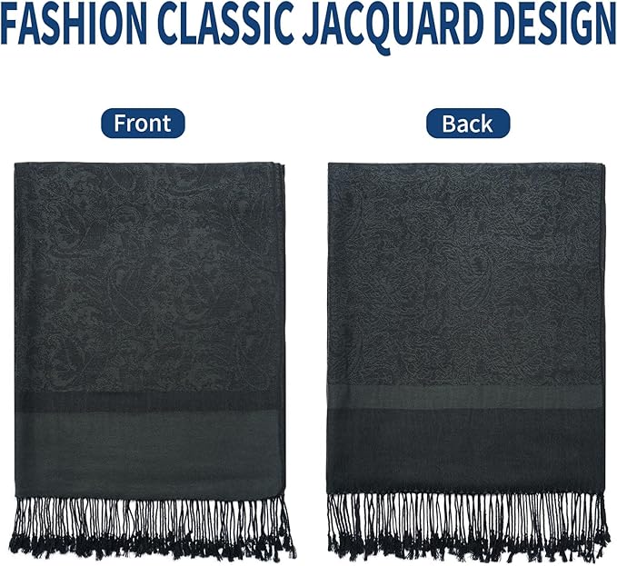 QIUTIMIY Paisley Pashmina Shawl Wrap Women Reversible Vintage Jacquard Pashmina Rave Scarf with Fringe for Evening, Wedding