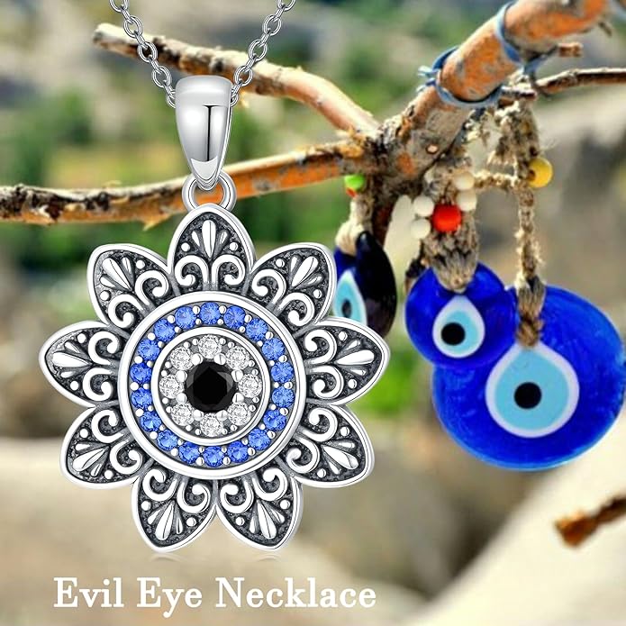 PELOVNY Evil Eye Necklaces 925 Sterling Silver Nazar Eye Protection Necklace Amulet Jewelry Gifts for Women
