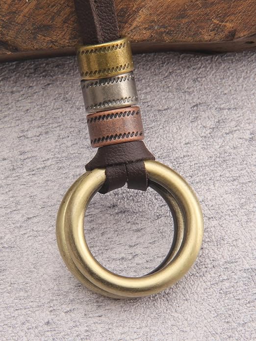 Long Boho Necklaces for Women Vintage Leather Wooden Pendant Y Choker Ethnic Style Gold Circle Hippie Sweater Necklace