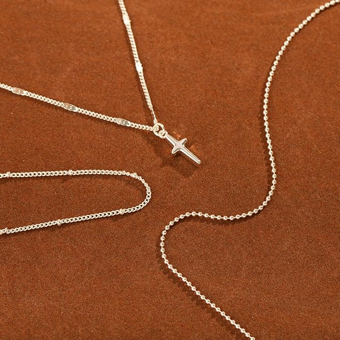 Layered Silver Necklace for Women Trendy Silver Plated Dainty Stackable Necklace Set Cuban Paperclip Herringbone Link Chain Coin/Cross/diamond/Mobius Pendant Necklaces Fashion Accessories Jewelry Gift