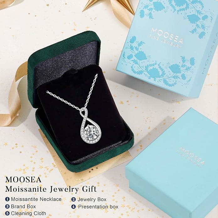 MOOSEA Infinity Moissanite Necklace for Women, 1-3 ct D Color VVS1 Clarity Moissanite 925 Sterling Silver Necklace, Anniversary Birthday Christmas Gifts for Women Wife Mom Girlfriend Grandma Friend