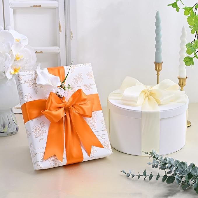 LEEQE Double Face Autumn Orange Satin Ribbon 2 inch X 25 Yards Polyester Autumn Orange Ribbon for Gift Wrapping Very Suitable for Weddings Party Hair Bow Invitation Decorations and More