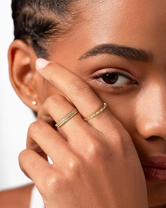 Stackable Gold Rings for Women Non Tarnish Dainty 14K Gold Plated 3PCS Cubic Zirconia Thumb Ring Set Trendy Statement Promise Wedding Bands Engagement Rings Size 6 7 8 9 10