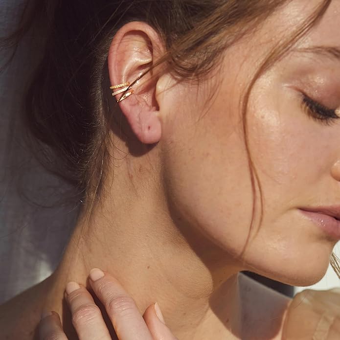 Gold Ear Cuffs Earrings for Women Non Piercing - Clip on Cartilage Earrings Dainty 14K Gold Sterling Silver Plated Cubic Zirconia Huggie Hoop Earring for Women No Tarnish Trendy Jewelry Set