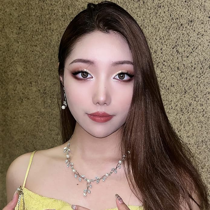 Luxury Cubic Zirconia Aurtrian Crystal Pearl Floral Necklace Dangle Earrings Wedding Bridal Jewelry Set Birthday Gifts for Her