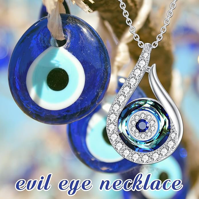 PELOVNY Evil Eye Necklaces 925 Sterling Silver Nazar Eye Protection Necklace Amulet Jewelry Gifts for Women