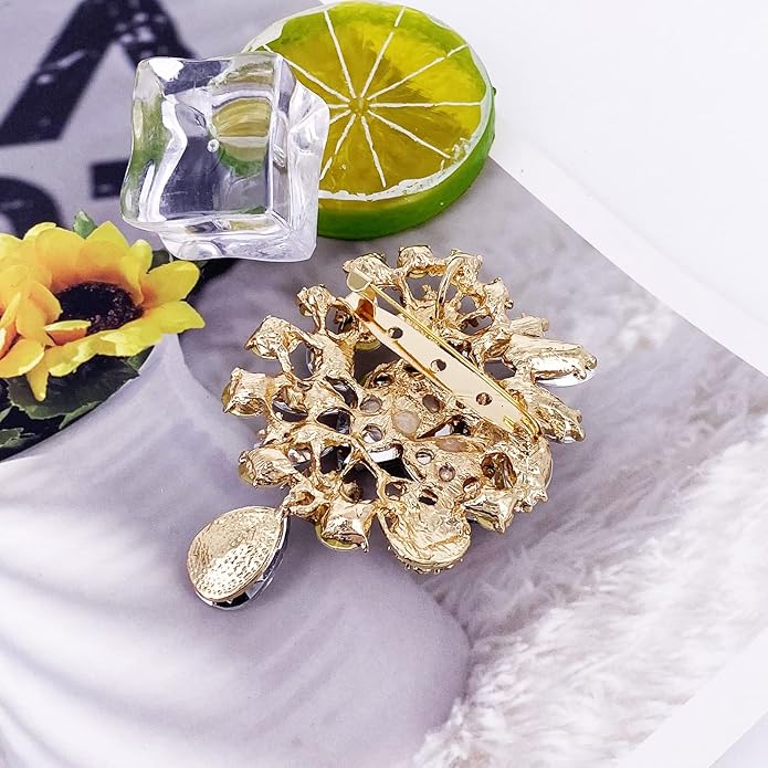 LAXPICOL Vintage Wedding Bridal Big Blue Crystal Rhinestone Tear drop Brooch Pin for Women