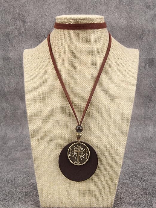 Long Boho Necklaces for Women Vintage Leather Wooden Pendant Y Choker Ethnic Style Gold Circle Hippie Sweater Necklace