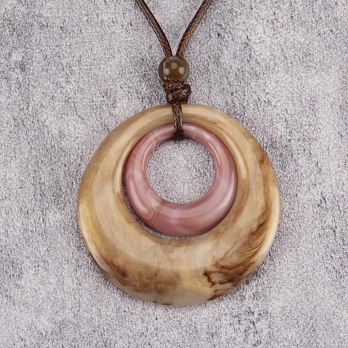 Long Boho Necklaces for Women Vintage Leather Wooden Pendant Y Choker Ethnic Style Gold Circle Hippie Sweater Necklace