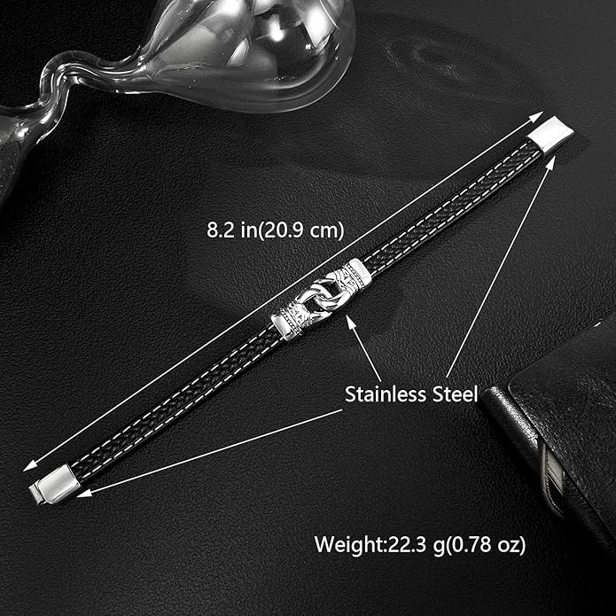 Italian Handmade Genuine Leather Bracelets for Men Stainless Steel Clip, Men's Casual Genuine Multi-layer Cuff Bracelet, Bracelet Gift for Real Men