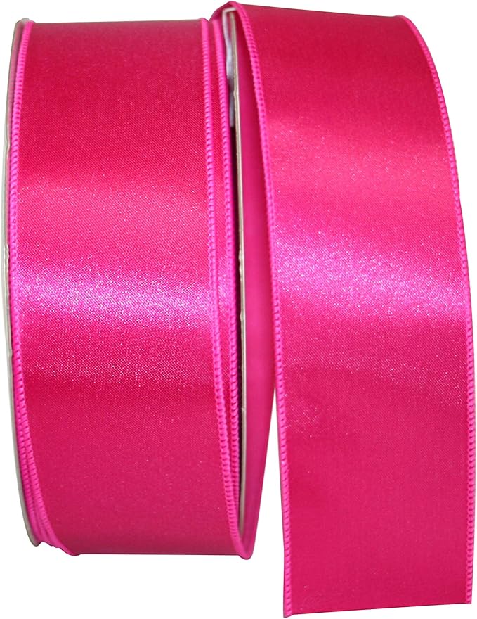 Reliant Ribbon 92575W-222-40K Satin Value Wired Edge Ribbon, 2-1/2 Inch X 50 Yards, Fuchsia